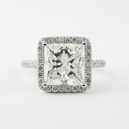 Colorless Halo Princess Cut Moissanite Engagement Ring