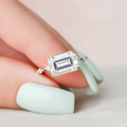 East-West Emerald Cut Moissanite Anniversary Ring For Her