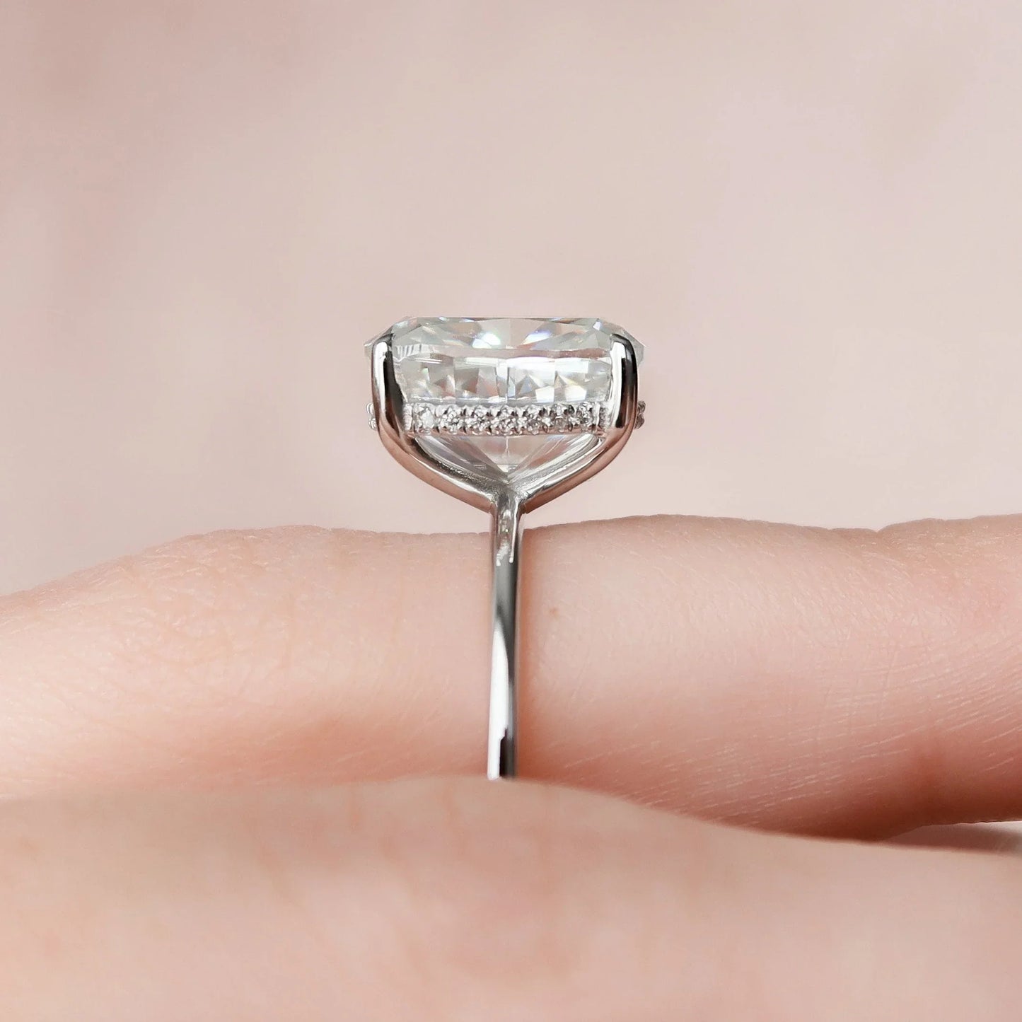 Solitaire Hidden Halo Cushion Cut Moissanite Engagement Ring