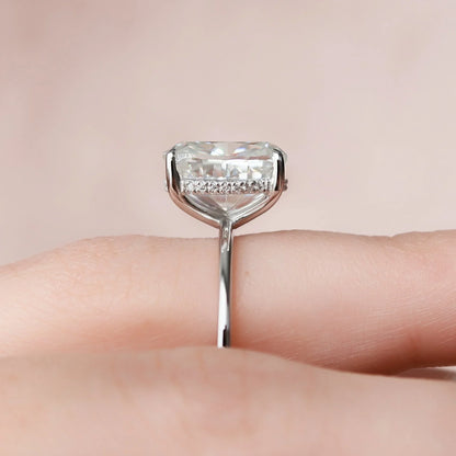 Solitaire Hidden Halo Cushion Cut Moissanite Engagement Ring