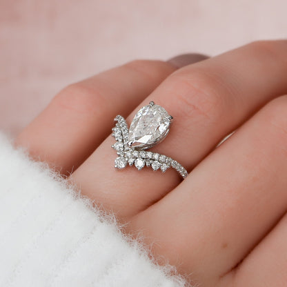 Rare Unique Pear Cut Moissanite Engagement Ring For Her