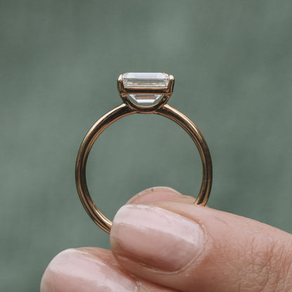 Solitaire East-West Emerald Cut Moissanite Engagement Ring For Her