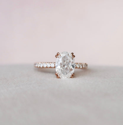 Unique Halo Oval Cut Moissanite With Double Claw Prongs Ring For Wedding