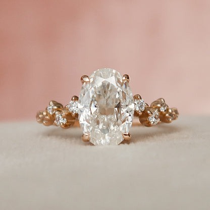 Cluster Hidden Halo Oval Cut Moissanite Anniversary Ring For Her