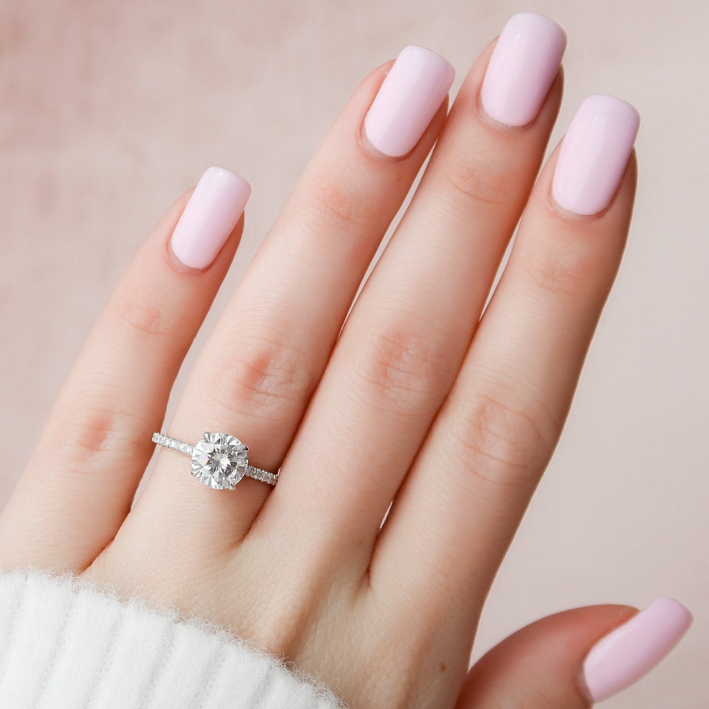 Unique Pave Hidden Halo Round Cut Moissanite Bridal Ring For Her