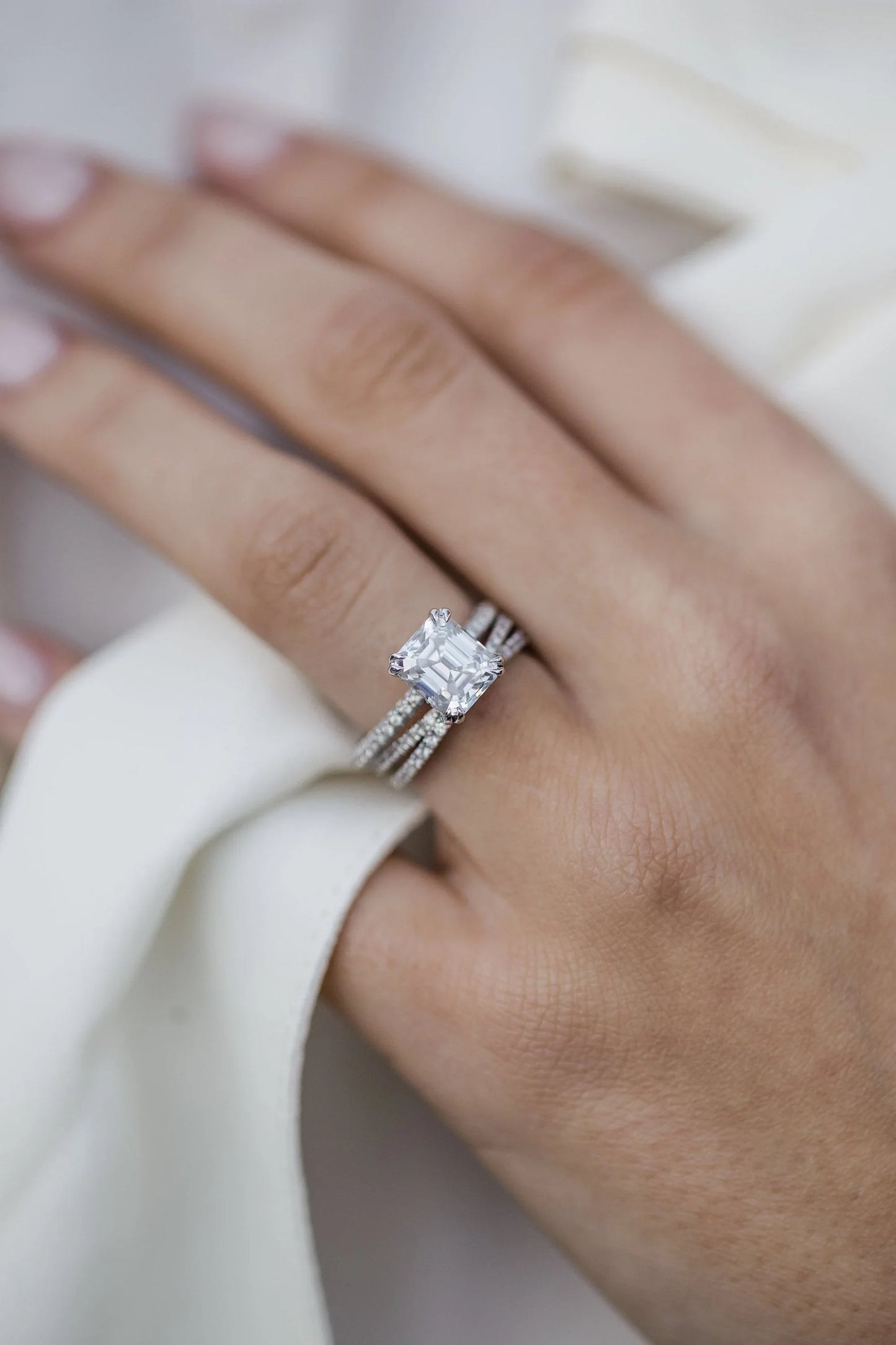 Hidden Halo Asscher Cut Moissanite Double Prongs Paved Ring For Her