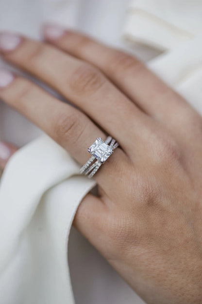 Hidden Halo Asscher Cut Moissanite Double Prongs Paved Ring For Her