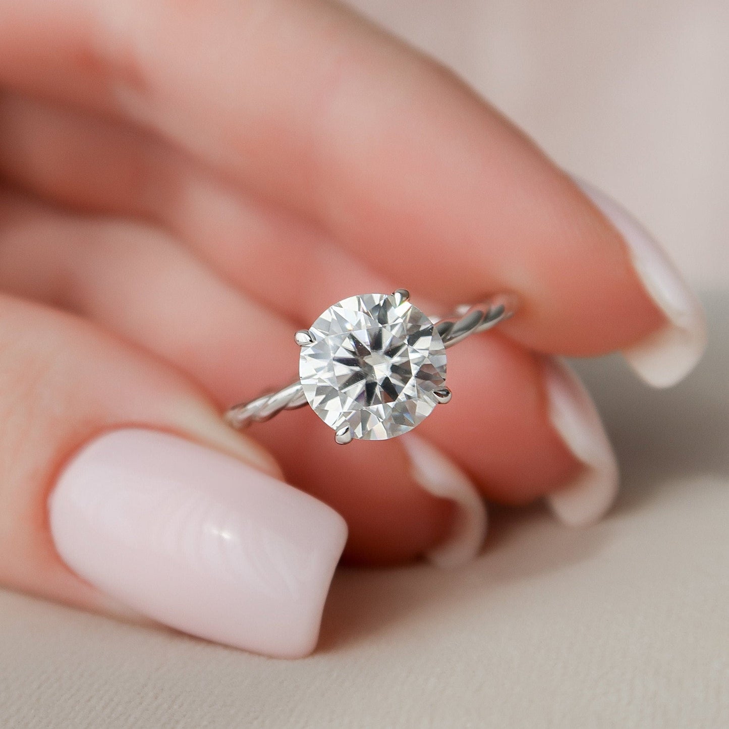 Solitaire Hidden Halo Round Cut Moissanite Statement Ring
