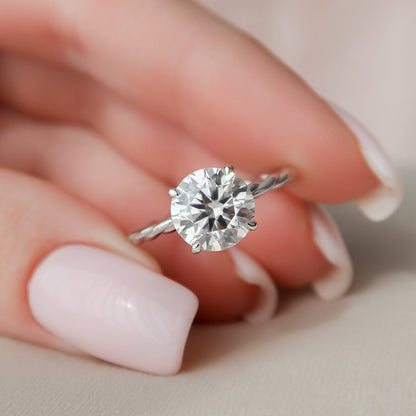 Solitaire Hidden Halo Round Cut Moissanite Statement Ring
