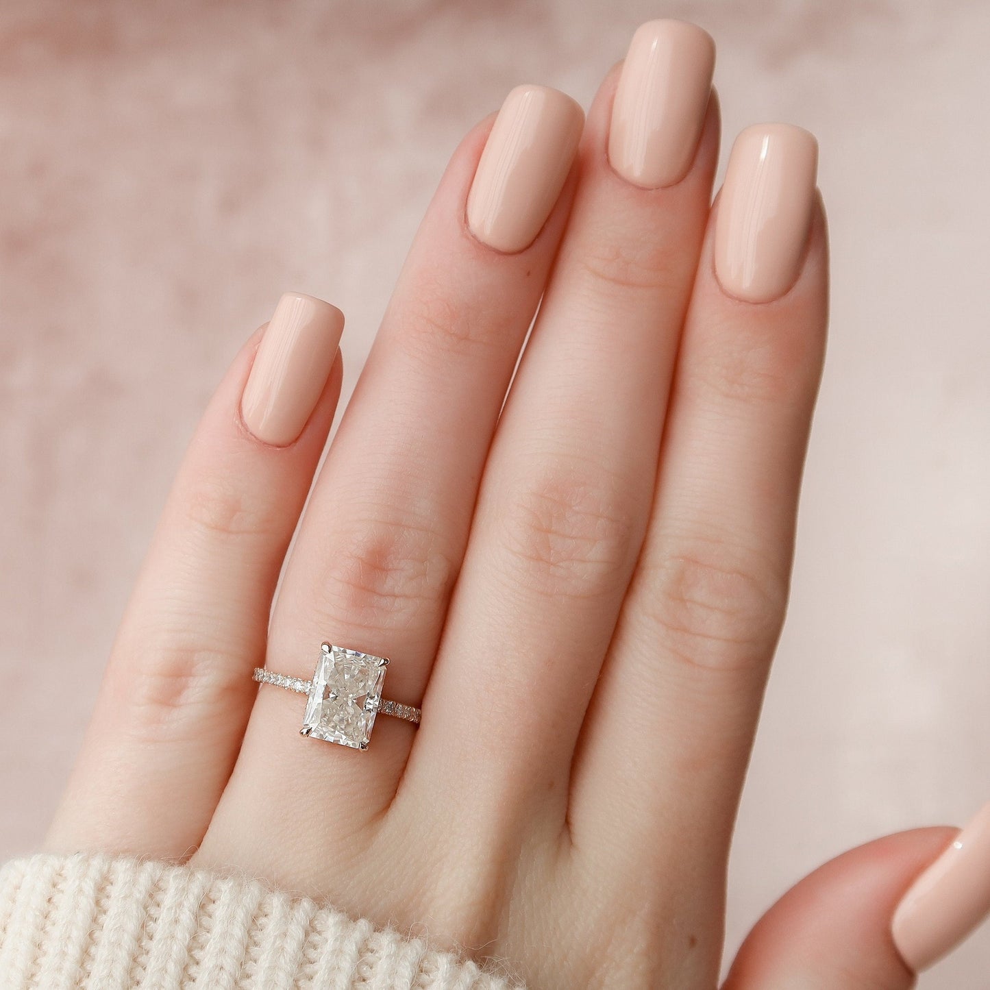 Classsic Hidden Halo Radiant Cut Personalized Gift Ring For Her