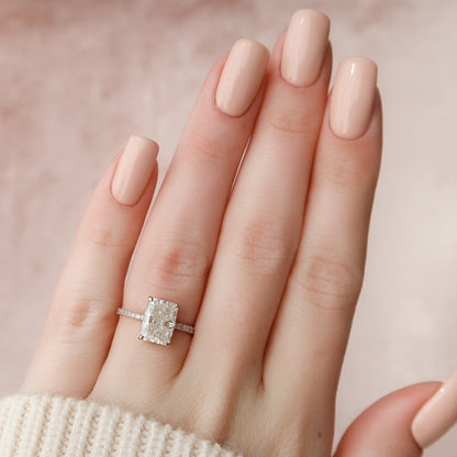 Classsic Hidden Halo Radiant Cut Personalized Gift Ring For Her