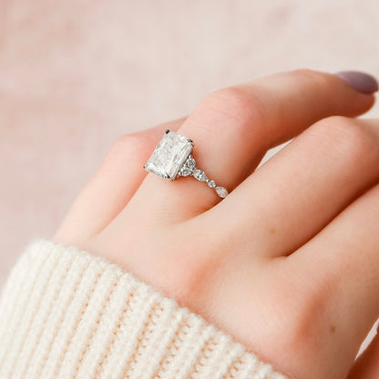 Cluster Radiant Cut Moissanite Engagement Ring For Her