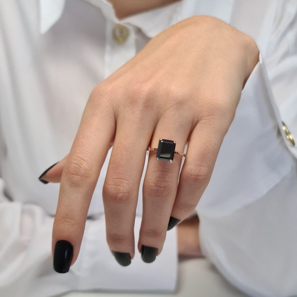Rare Black Emerald Cut Moissanite Engagement Ring For Her