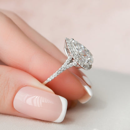 Halo Pear Cut Engagement Split Wedding RIng For Her