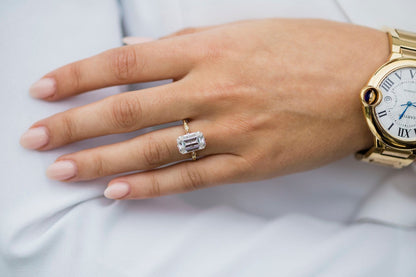 Long Solitaire Emerald Cut Moissanite Engagement Ring For Her