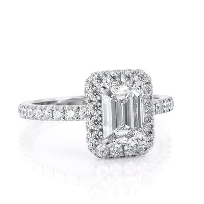 Unique Halo Emerald Cut Moissanite Engagement RIng For Her