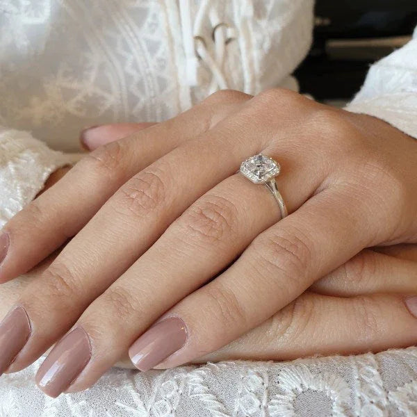 Solitaire Halo Asscher Cut Moissanite Personalized Ring Gift For Her