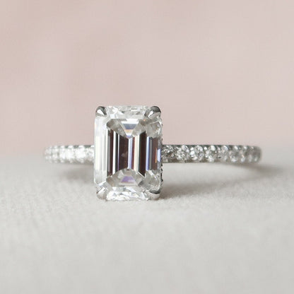 Hidden Halo Emerald Cut Moissanite Engagement Ring
