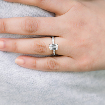 Paved Emerald Cut Moissanite Engagement Ring For Her