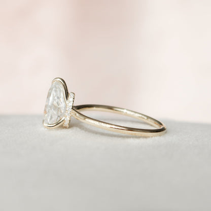 Solitaire Hidden Halo Pear Cut Moissanite Wedding Ring For Her