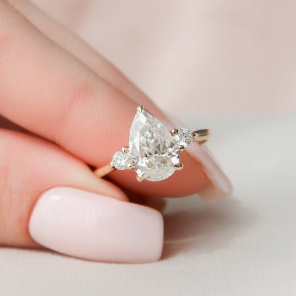 Three Stone Pear Cut Moissanite Anniversary Ring For Her