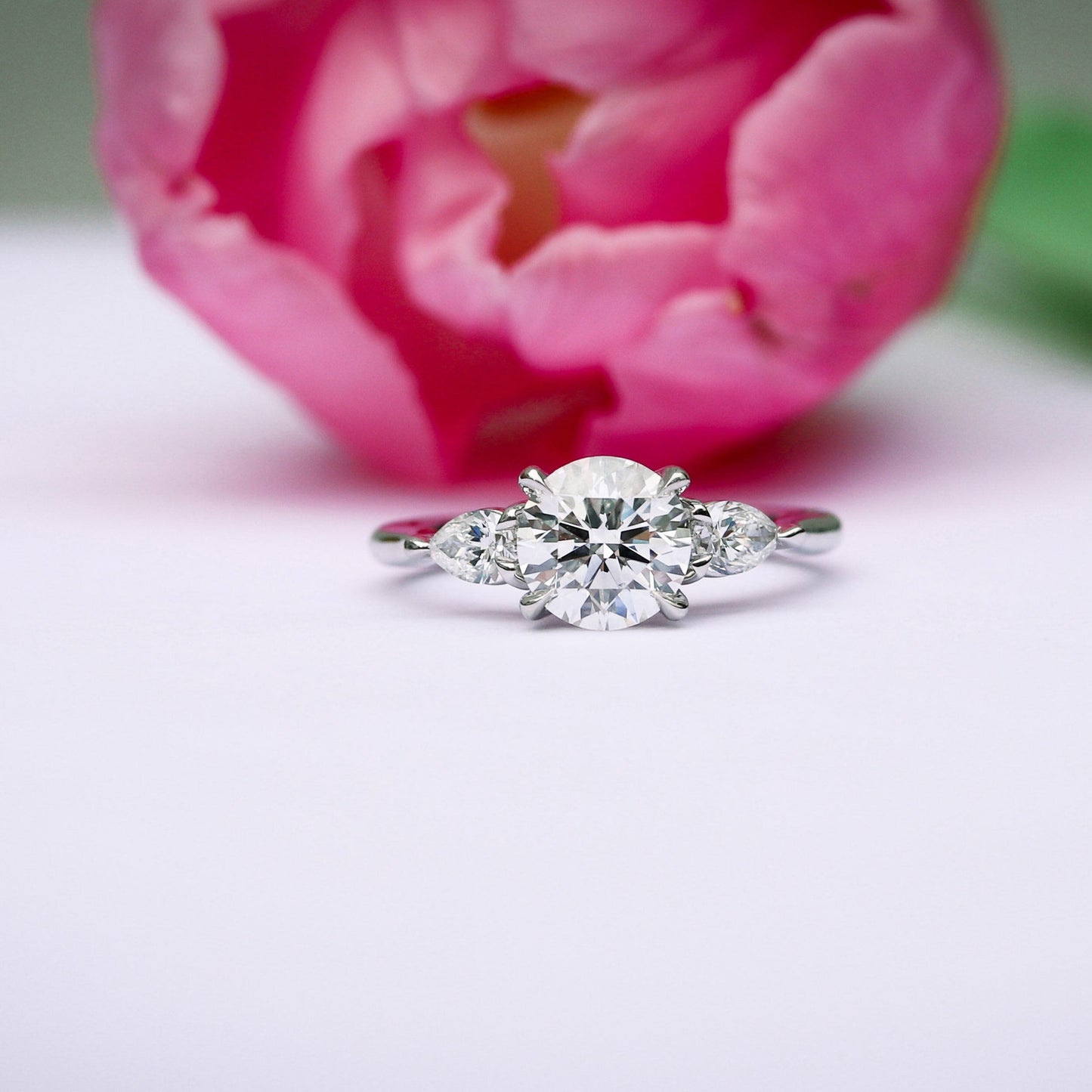 Three Stone Round Cut Moissanite Engagement Ring