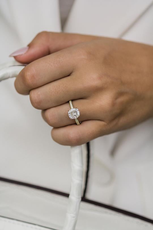 Hidden Halo Cushion Cut Moissanite Engagement Ring