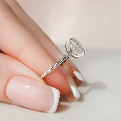 Hidden Halo Radiant Cut Moissanite Solitaire Anniversary Ring For Her