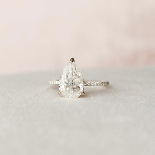 Hidden Halo Pear Cut Moissantie Engagement Ring