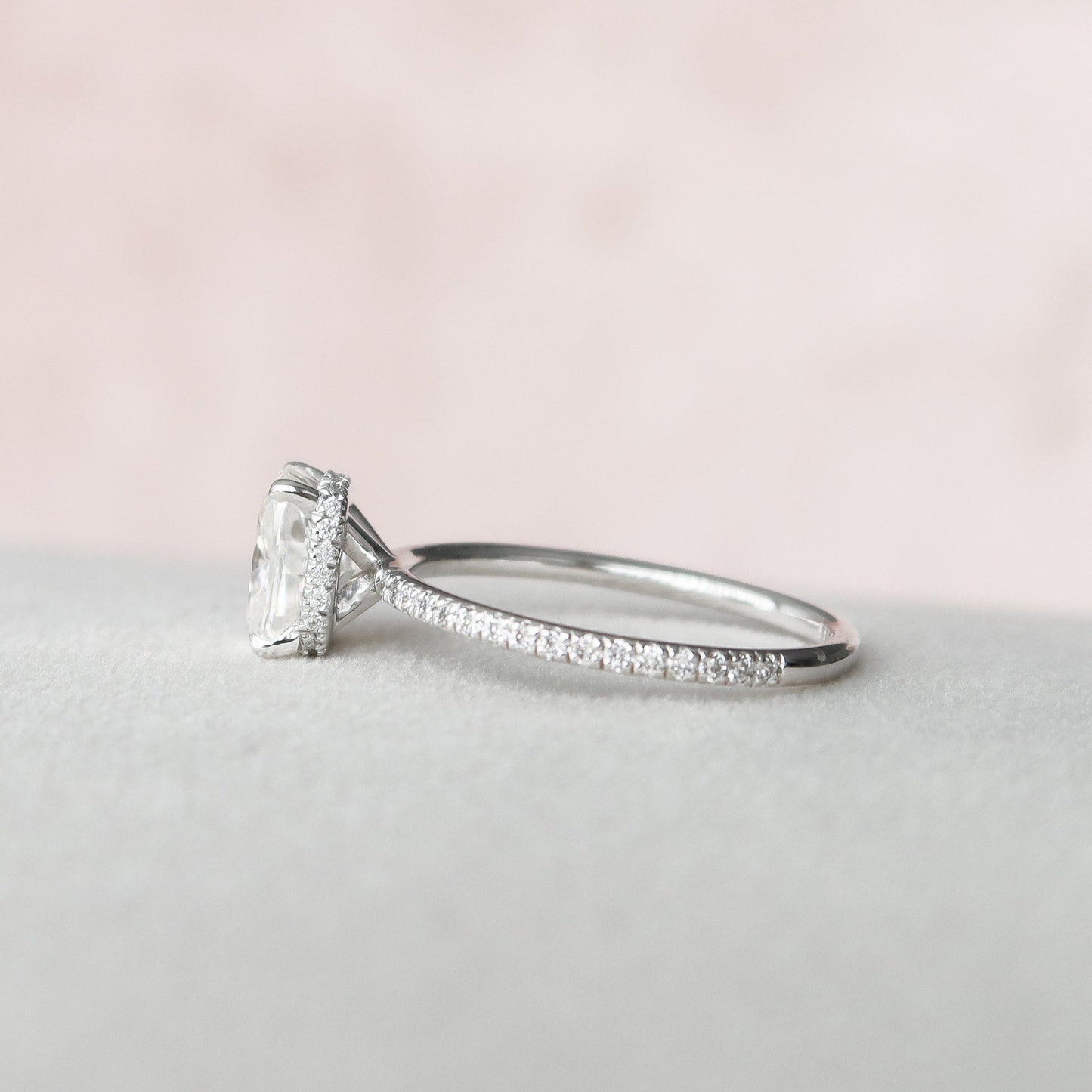 Hidden Halo Cushion Cut Moissanite Diamond Paved Wedding Ring