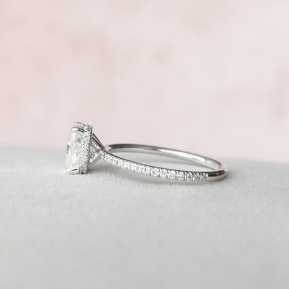 Hidden Halo Cushion Cut Moissanite Diamond Paved Wedding Ring