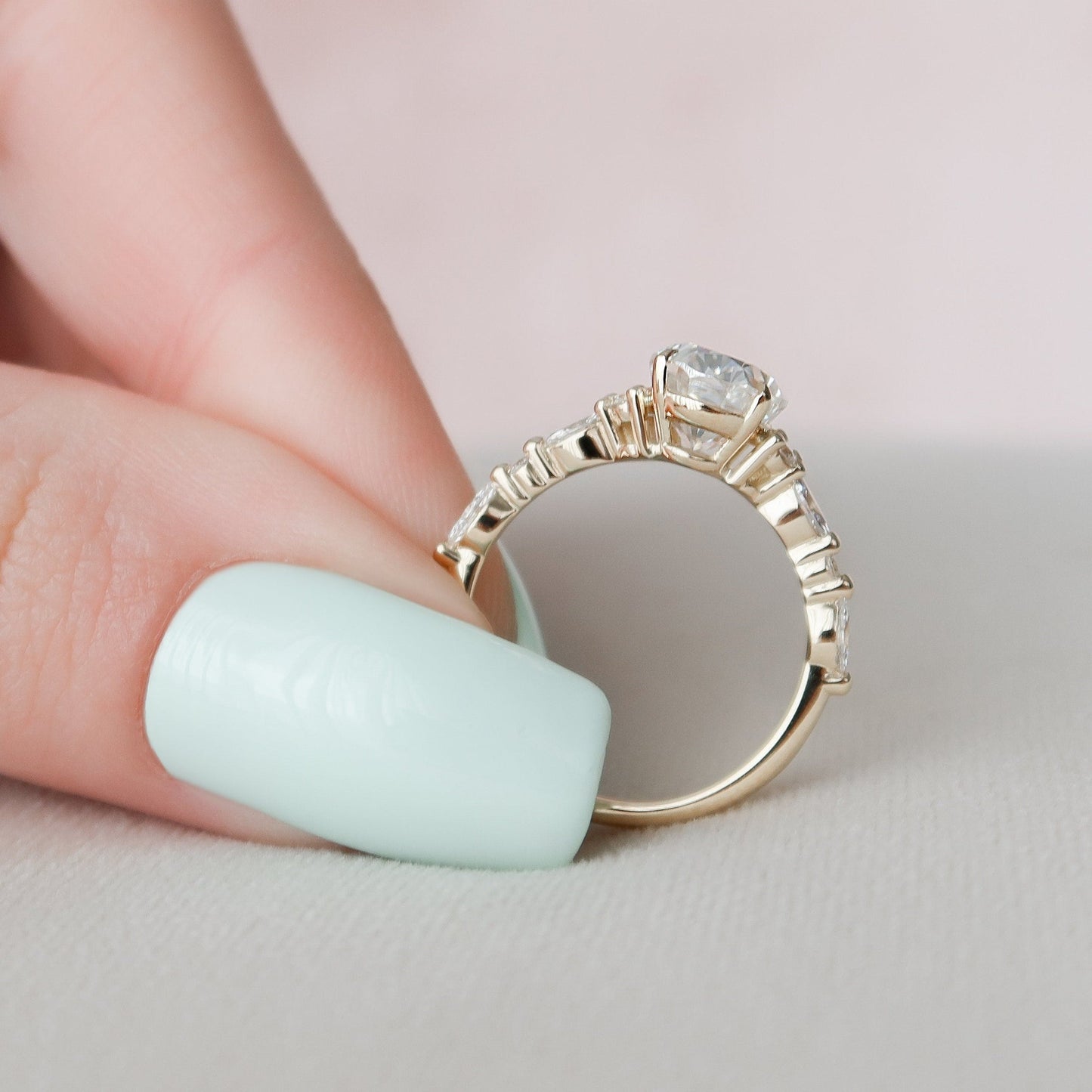 Custom Cluster Oval Cut Moissanite Handmade Ring For Women's