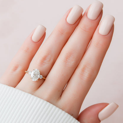 Three Stone Oval Cut Moissanite Engagement Ring For Her