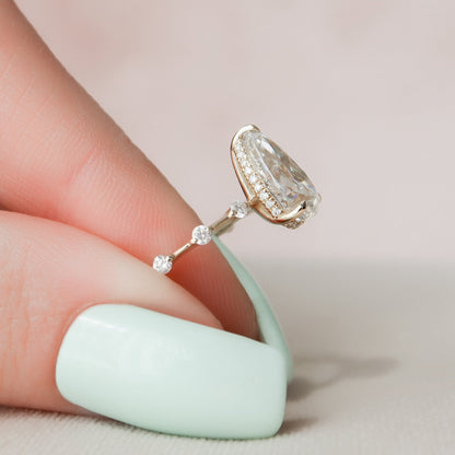 Solitaire Hidden Halo Pear Cut Moissanite Ring