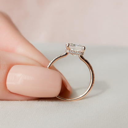 Classsic Hidden Halo Radiant Cut Personalized Gift Ring For Her