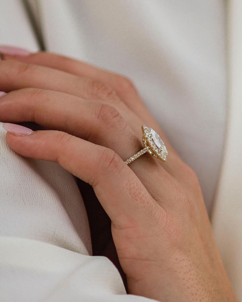 Stunning Halo Marquise Cut Moissanite Engagement Ring