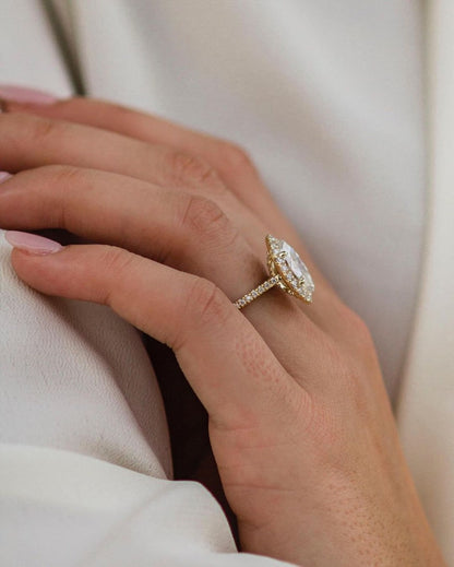 Stunning Halo Marquise Cut Moissanite Engagement Ring