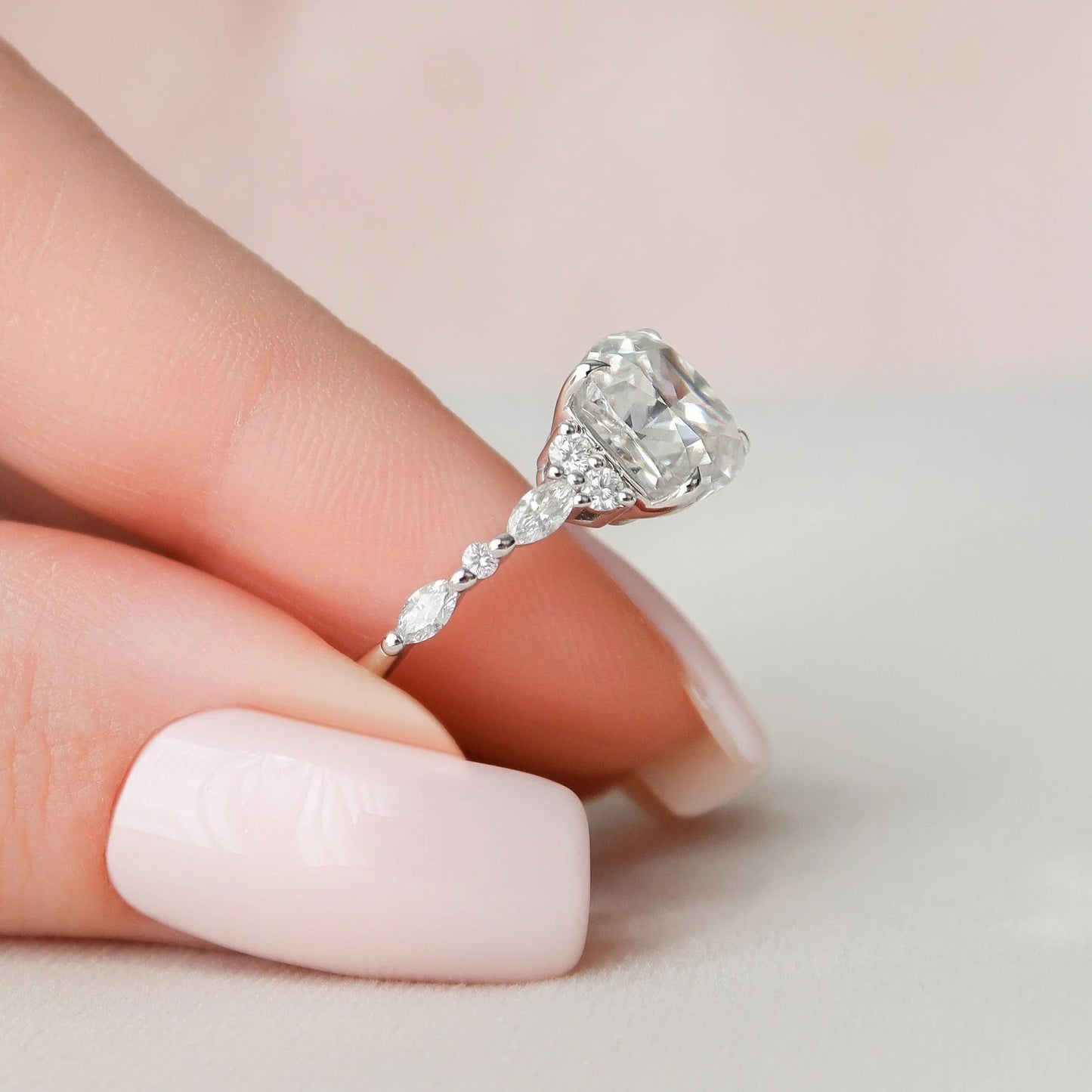 Cluster Cushion Cut Moissanite Engagement Ring For Her
