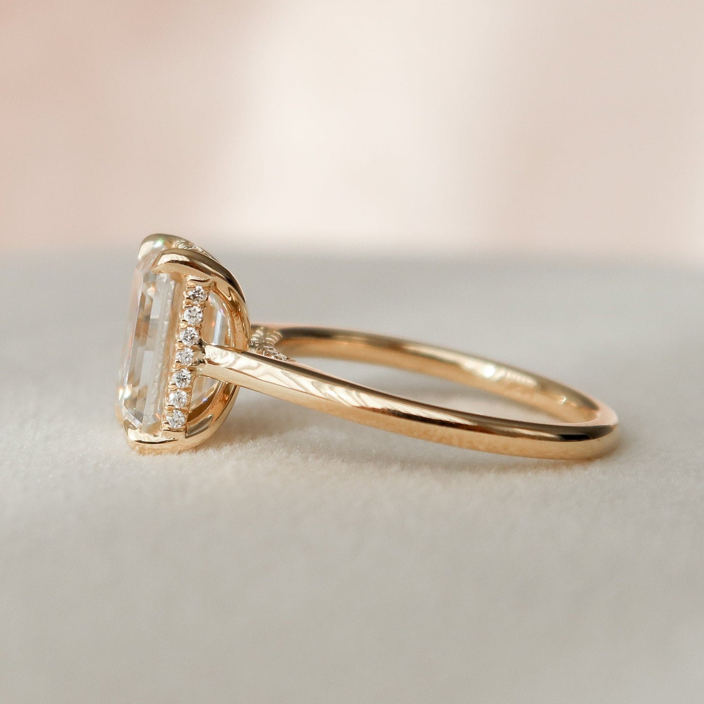 Solitaire Hidden Halo Emerald Moissantie Engagement Ring