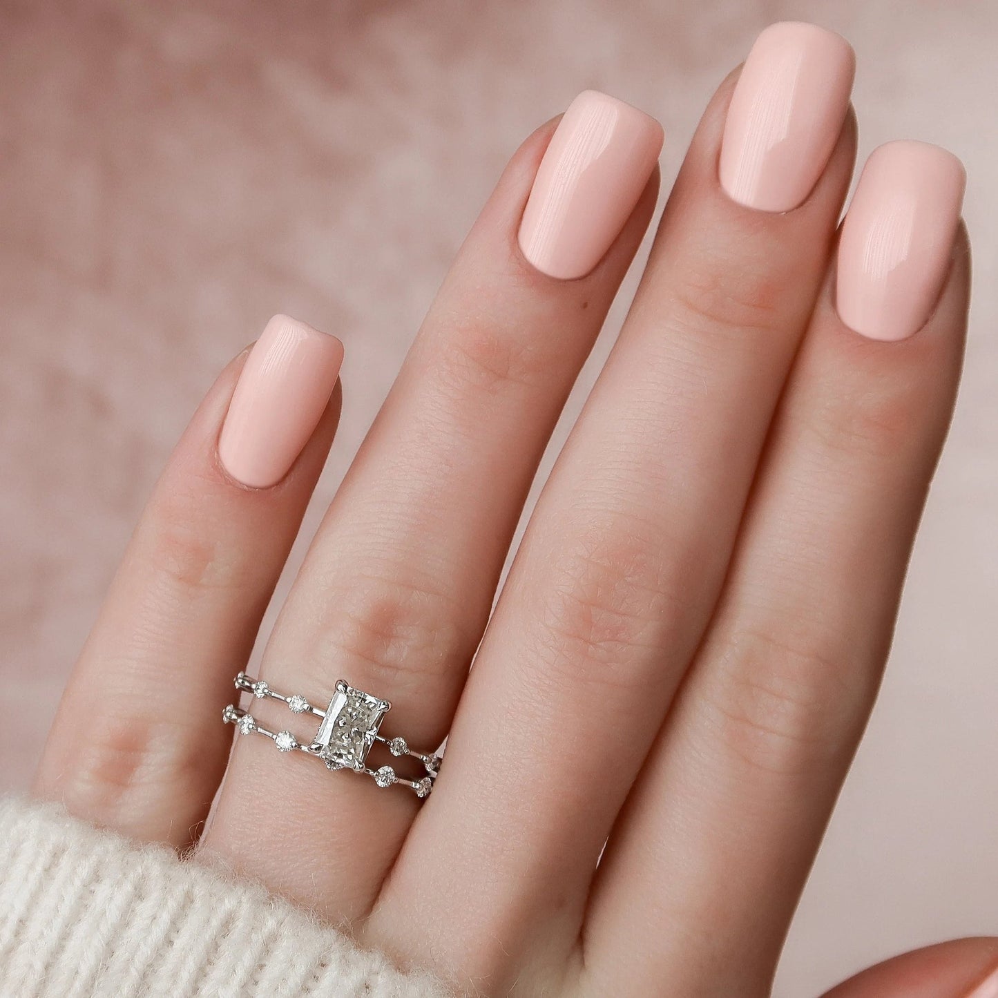 Hidden Halo Radiant Cut Moissanite Bridal Set Bridesmaid Ring Gift For Her