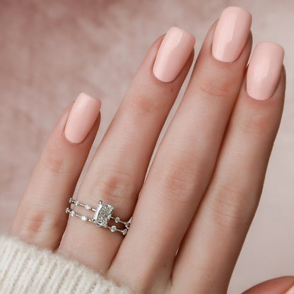 Hidden Halo Radiant Cut Moissanite Bridal Set Bridesmaid Ring Gift For Her