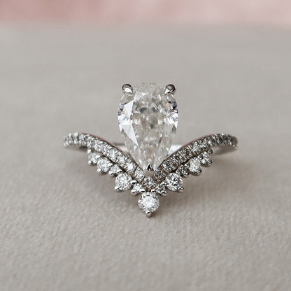 Rare Unique Pear Cut Moissanite Engagement Ring For Her