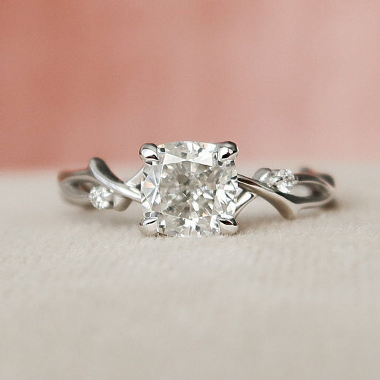 Cushion Cut Twig Branch Moissanite Engagement Ring