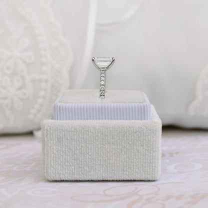 Paved Emerald Cut Moissanite Engagement Ring For Her