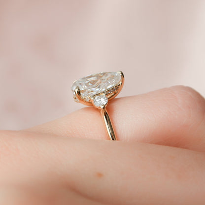 Three Stone Pear Cut Moissanite Anniversary Ring For Her