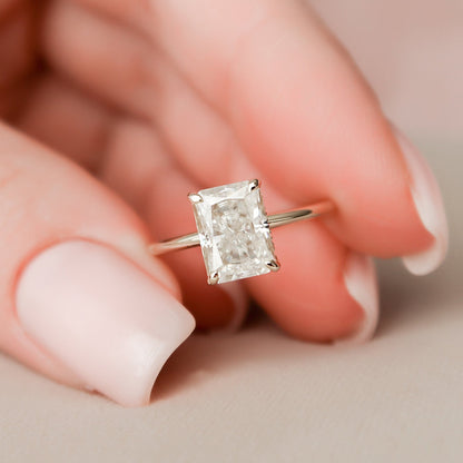 Solitaire Hidden Halo Radiant Cut Moissanite Engagement Ring