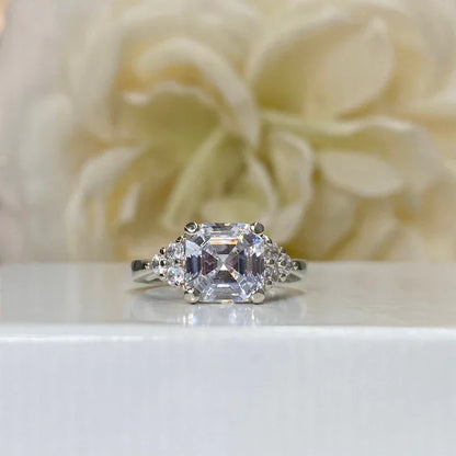 Cluster Asscher Cut Moissanite Proposal Wedding Ring For Her
