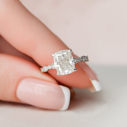 Elongated Cushion Cut Moissanite Proposal Bridal Ring For Her