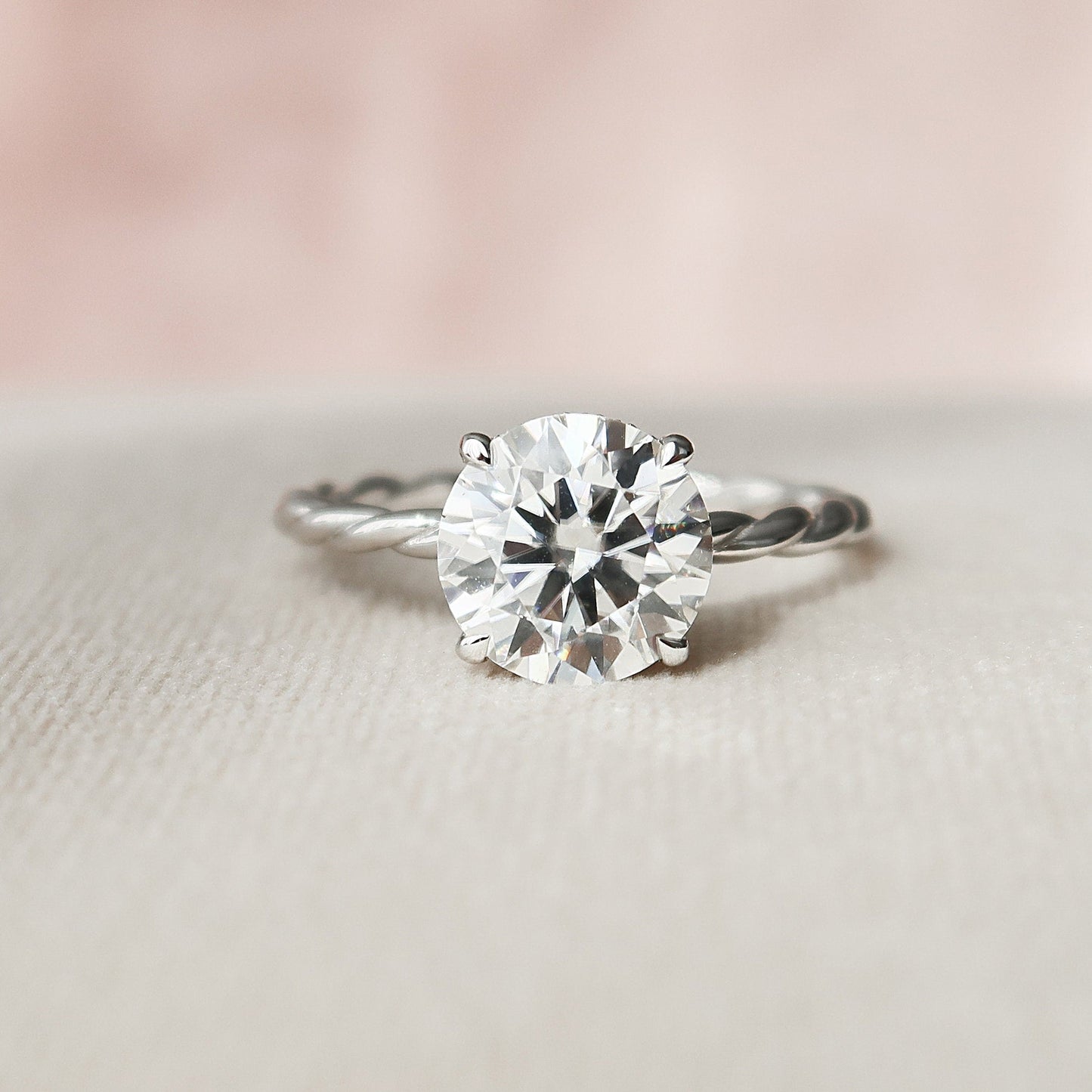 Solitaire Hidden Halo Round Cut Moissanite Statement Ring