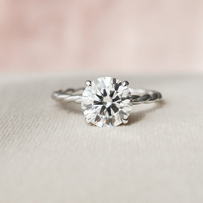 Solitaire Hidden Halo Round Cut Moissanite Statement Ring